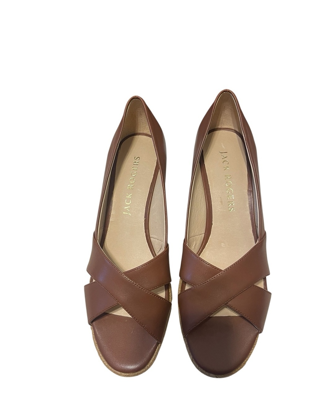 Jack Rogers Brown Leather Crisscross Wedge Espadrille Sandal Preppy sz 9 NIB - Picture 7 of 11
